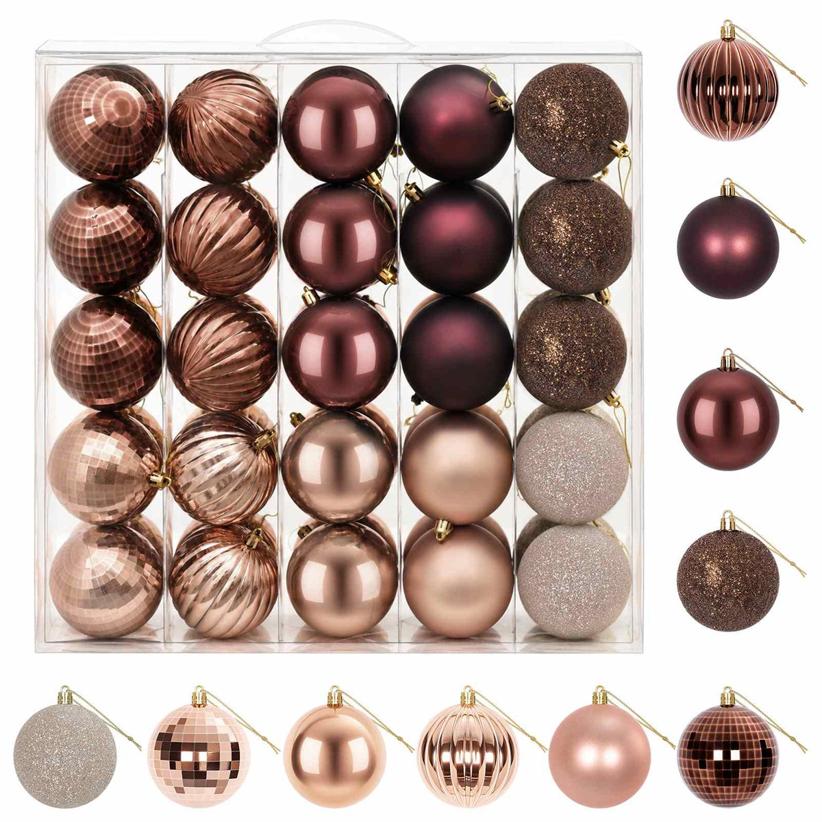 Set božićnih kuglica 50 kom. Boja šampanjca i smeđa 8 cm