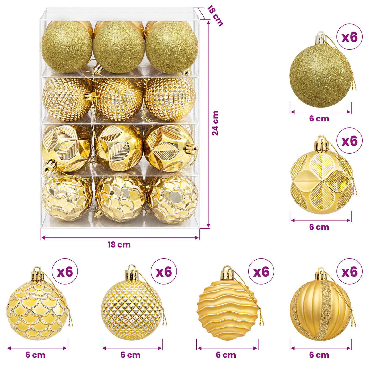 Set božićnih kuglica 36 kom. Zlatno 6 cm Polistiren