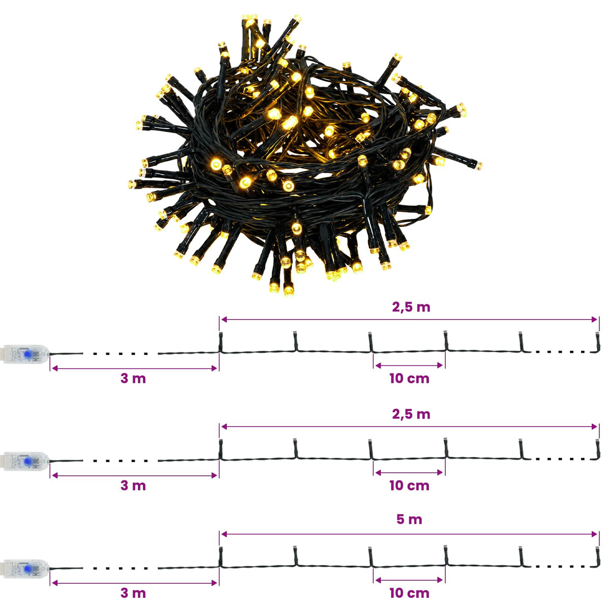 Set mini božićnih drvaca 60 cm 125 LED lampica Topla bijela PVC