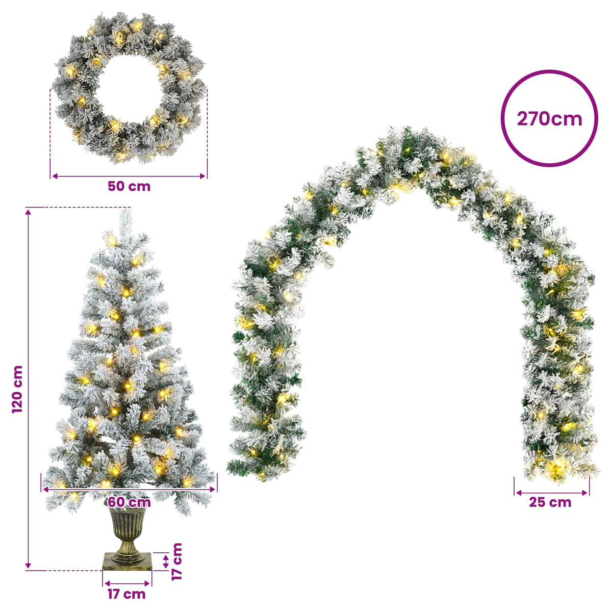Set mini božićnih drvaca 120 cm 275 LED lampica Topla bijela