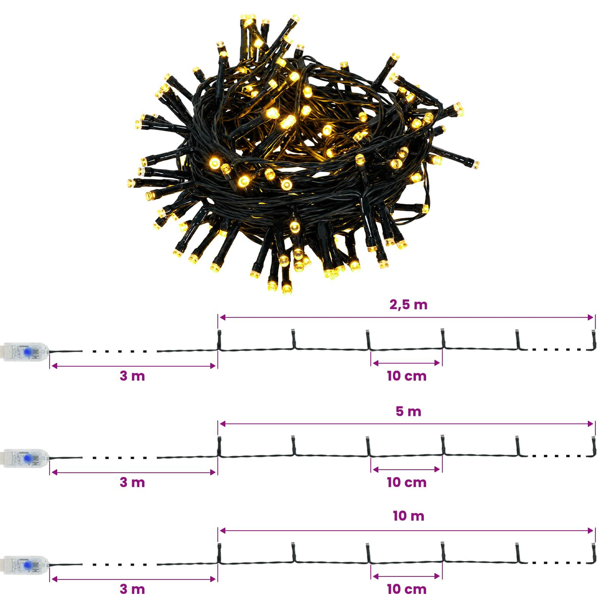 Set mini božićnih drvaca 120 cm 275 LED lampica Topla bijela