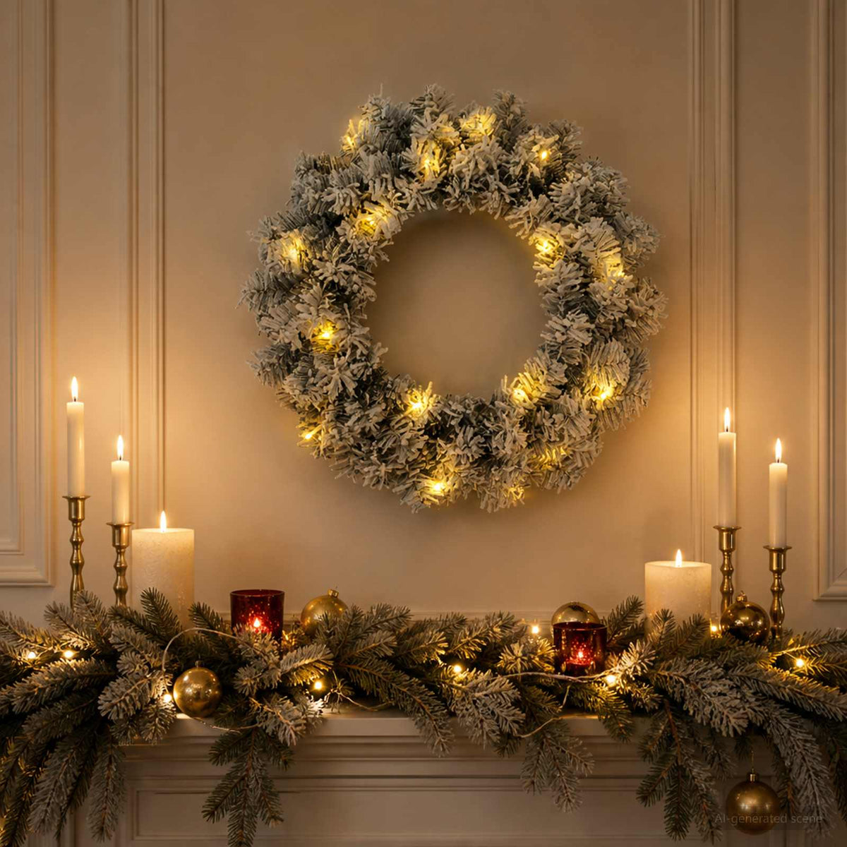 Božićni vijenac Zelena i bijela Ø 30 cm PVC 25 LED lampica