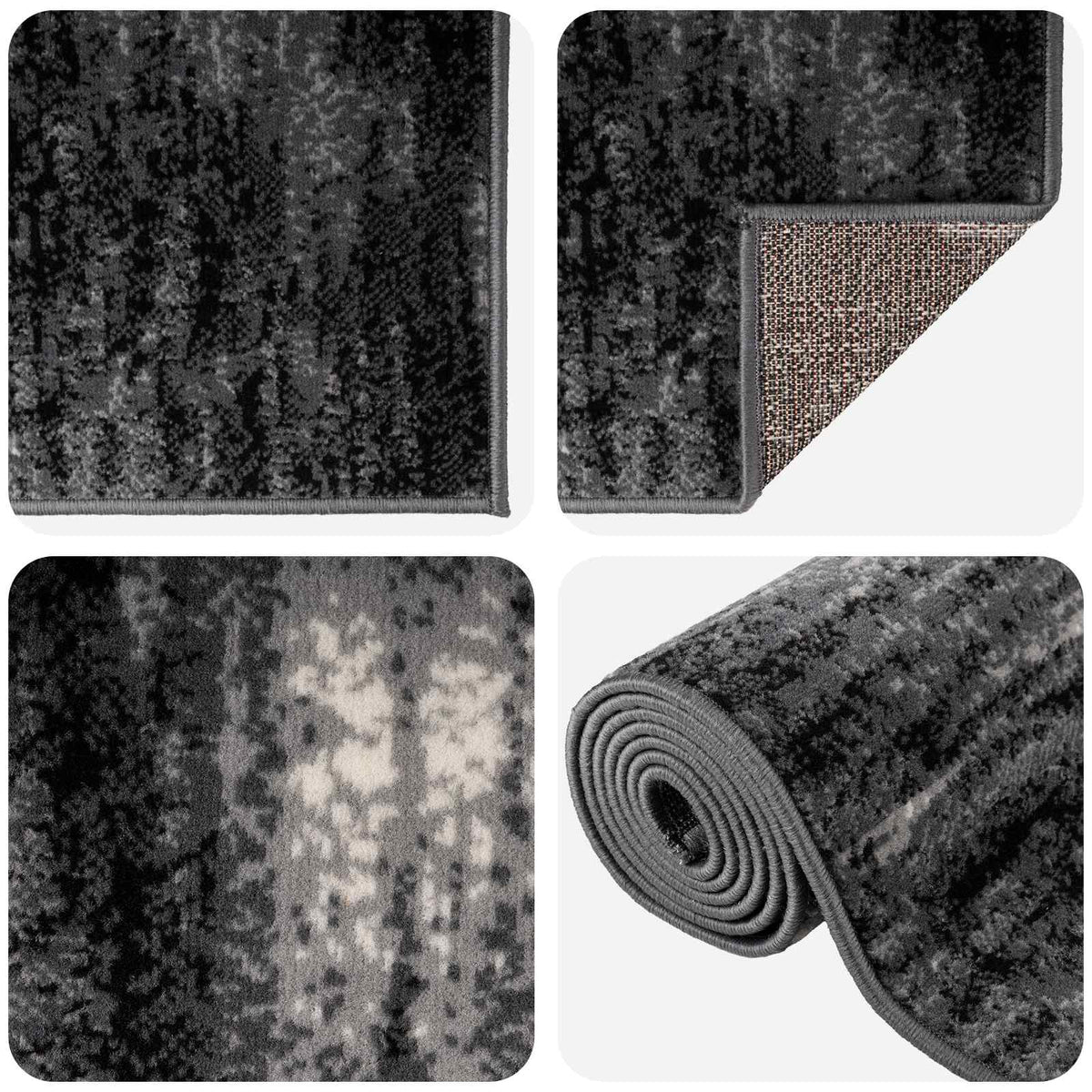 Trkački tepih FLORNES Tkani Crna Kistovi 80 x 300 cm PP 7 mm
