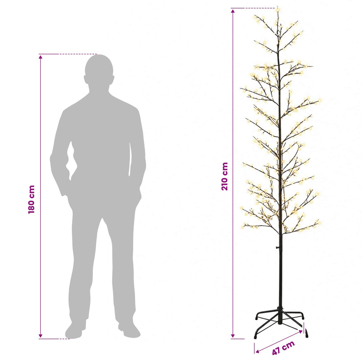 Božićno drvce s izgledom breze Crna 47 x 210 cm Čelik