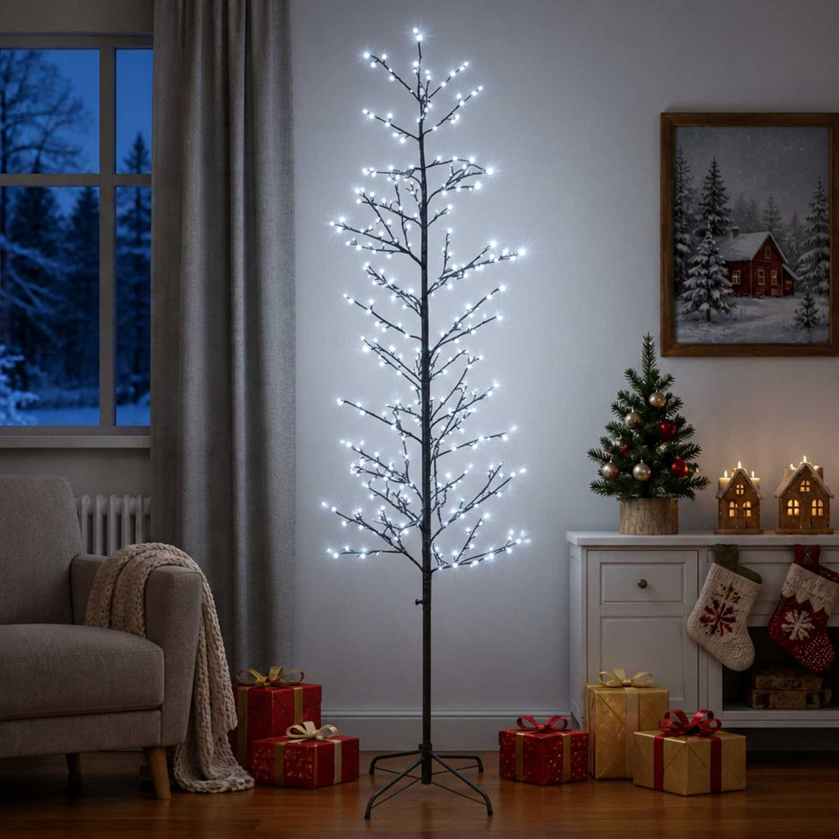 Božićno drvce s izgledom breze Crna 47 x 210 cm Čelik