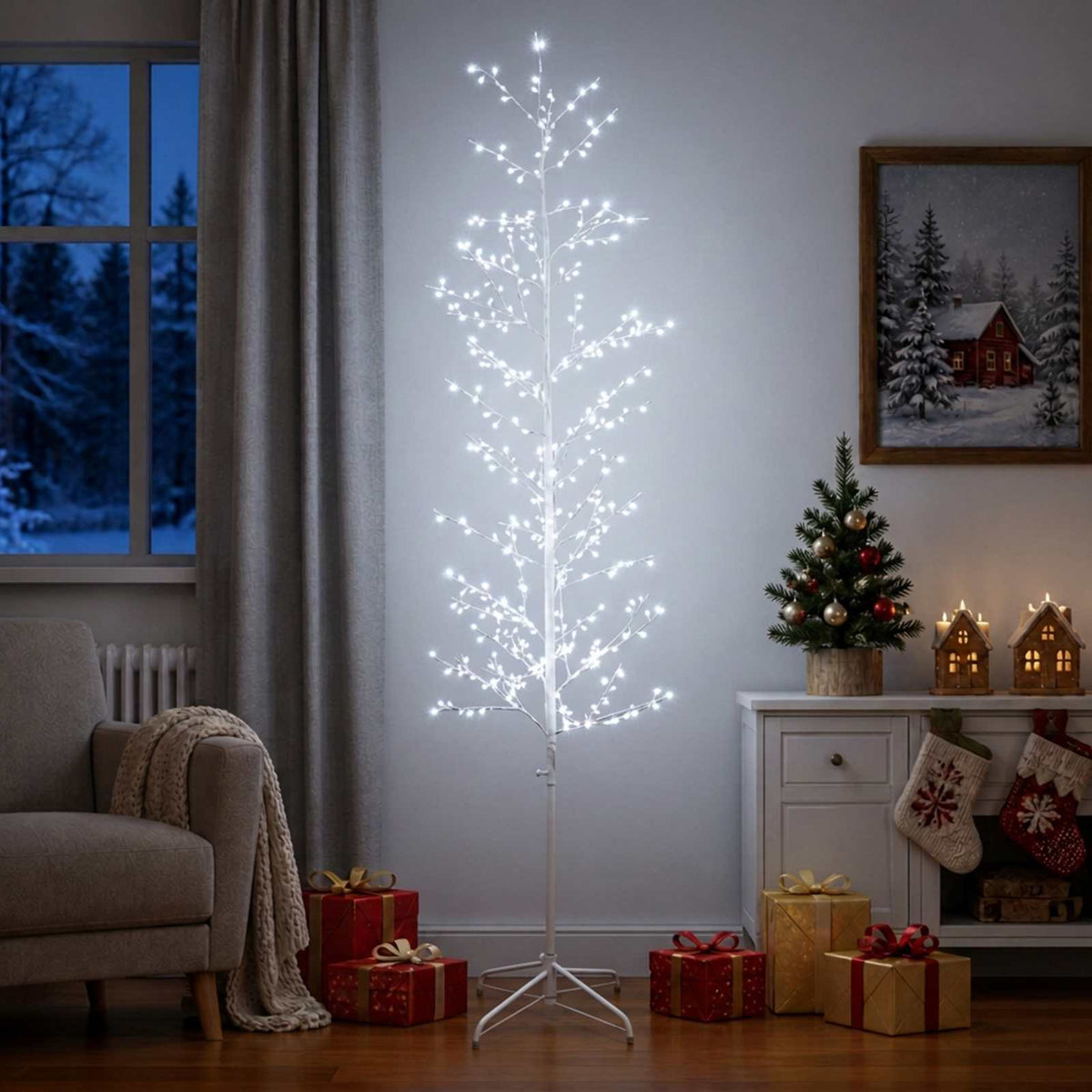 Božićno drvce s izgledom breze Bijela 47 x 240 cm Čelik