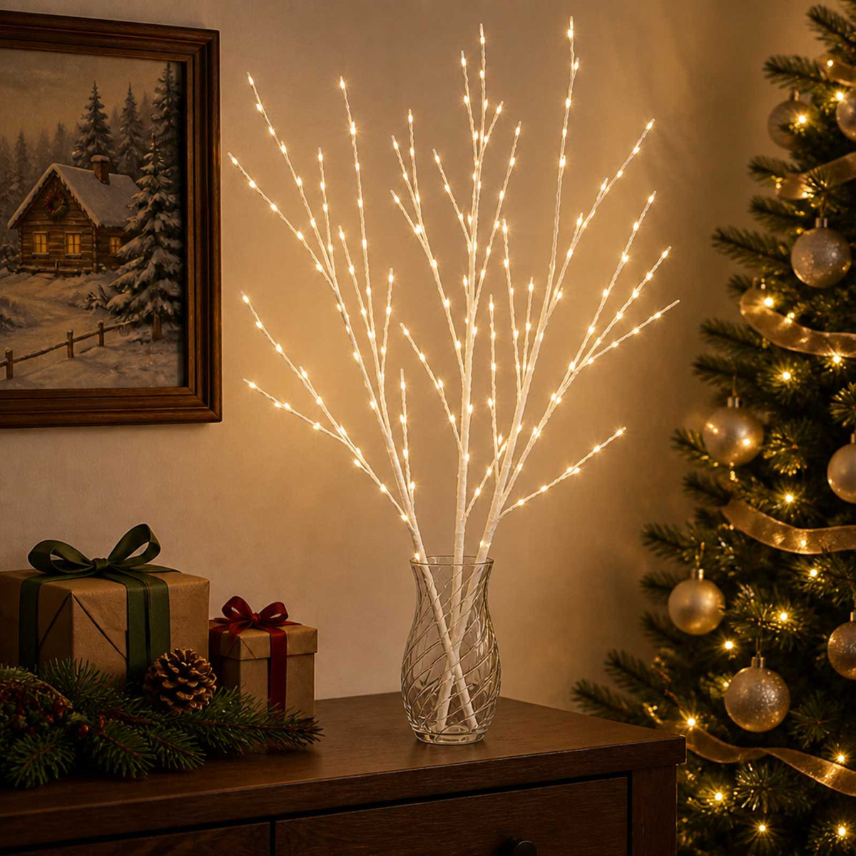 LED bakrena ukrasna božićna grana 3 kom. Smeđa 62 cm Čelik