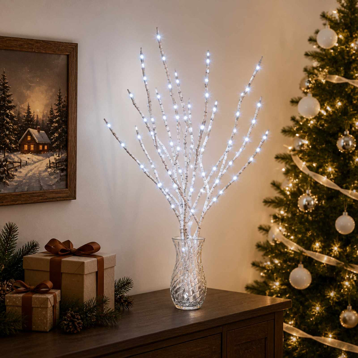 LED bakrena ukrasna božićna grana 3 kom. Smeđa 62 cm Čelik