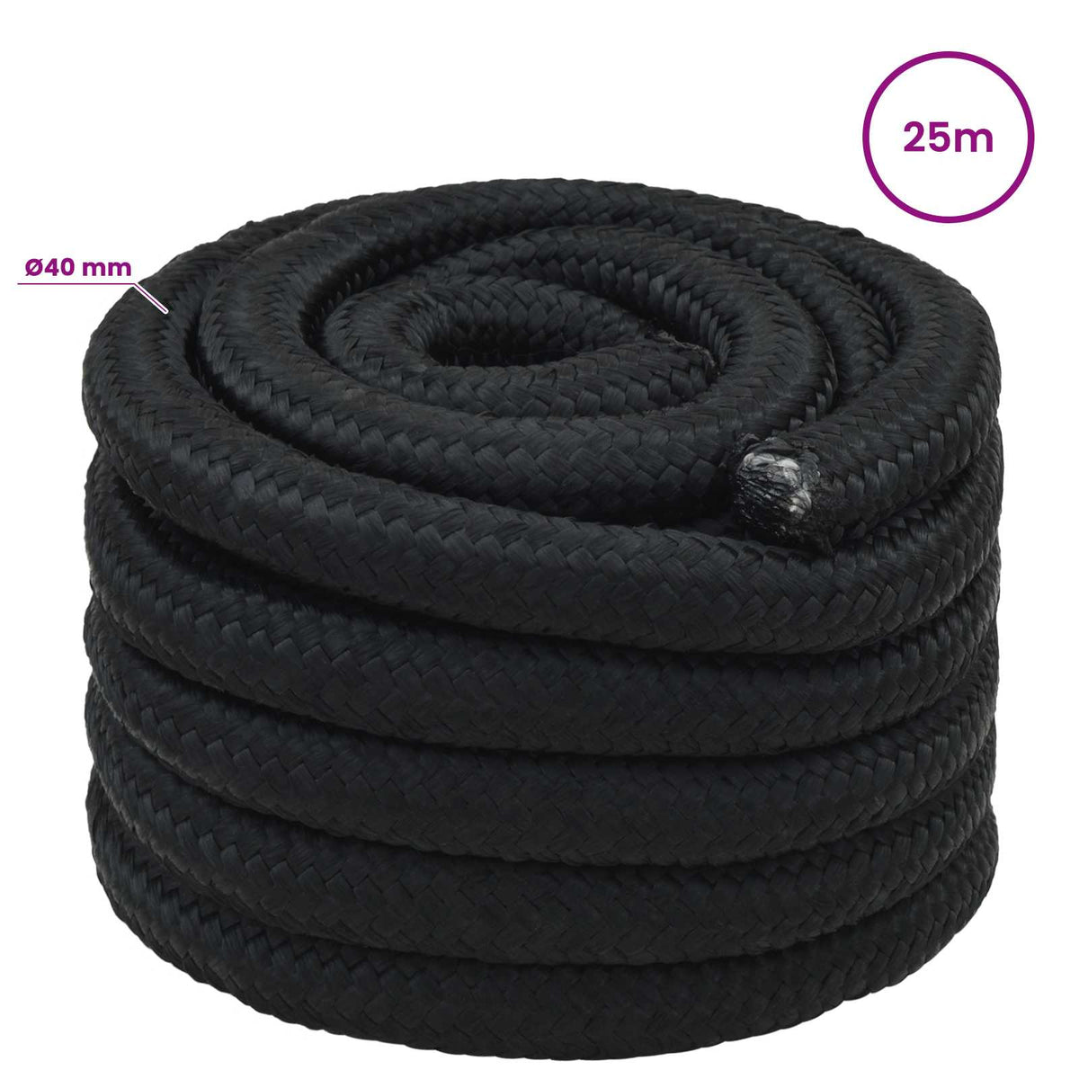 Višenamjensko pomoćno uže 40 mm 25 m Crna PP