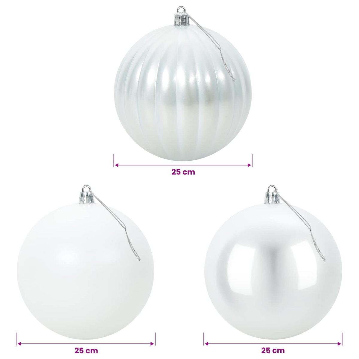 Set božićnih kuglica XXL 3 kom. Bijela Ø 25 cm Plastika
