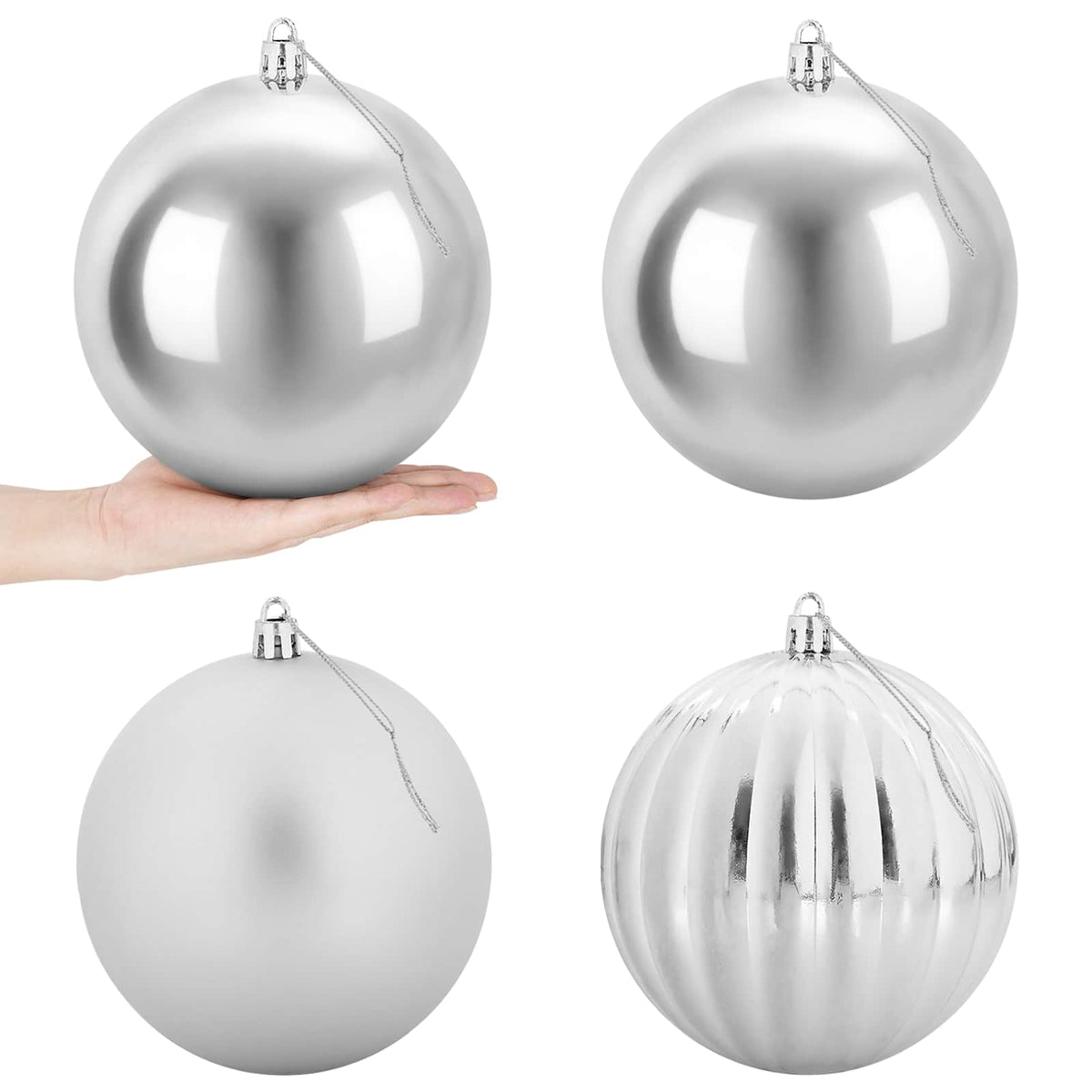 Set božićnih kuglica XXL 4 kom. Srebrna Ø 20 cm Plastika