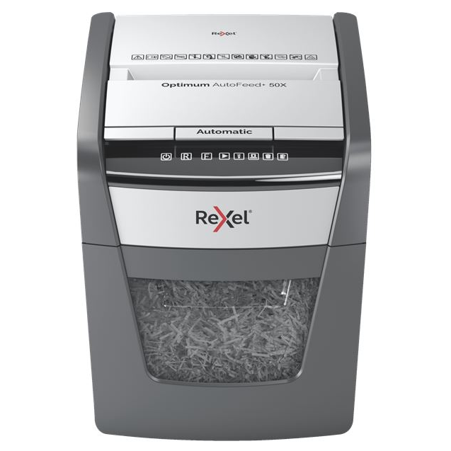 Rexel Optimum AutoFeed+ 50X uređaj za usitnjavanje papira Uništavanje usitnjavanjem 55 dB 22 cm Crno, Sivo