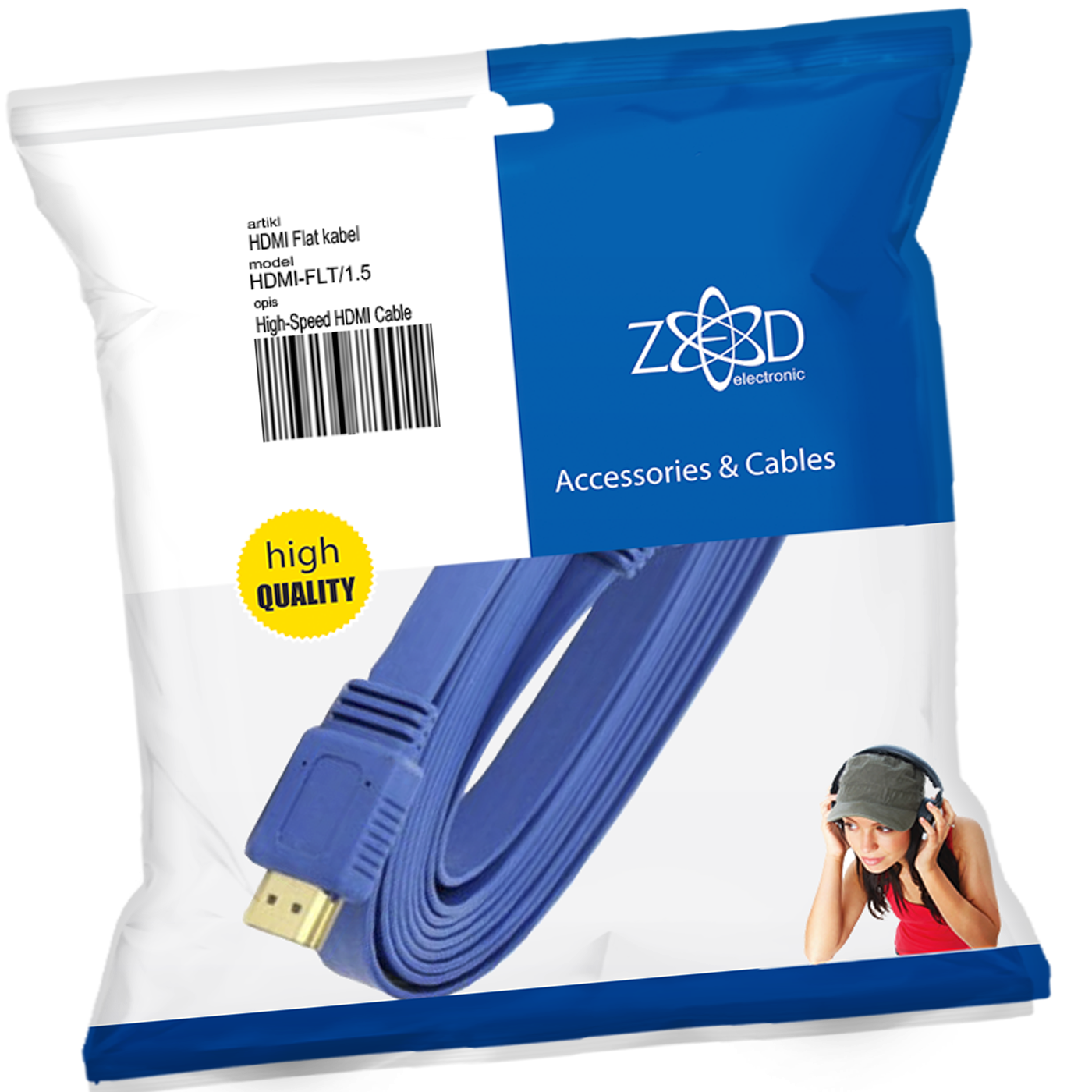 ZED electronic HDMI kabel, plosnati, 1.5 met, ver. 2.0, 3D, Ethernet - HDMI-FLT/1,5