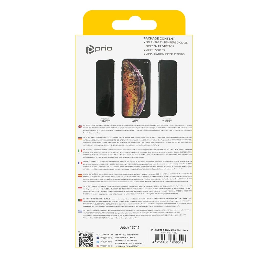 Prio 3D Anti-Spy kaljeno staklo za iPhone 12 Pro Max crno