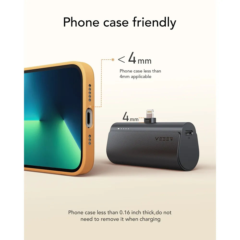 Powerbank VEGER PlugOn - 5000mAh sa ugrađenim konektorom za Lightning 8-pin PD 20W