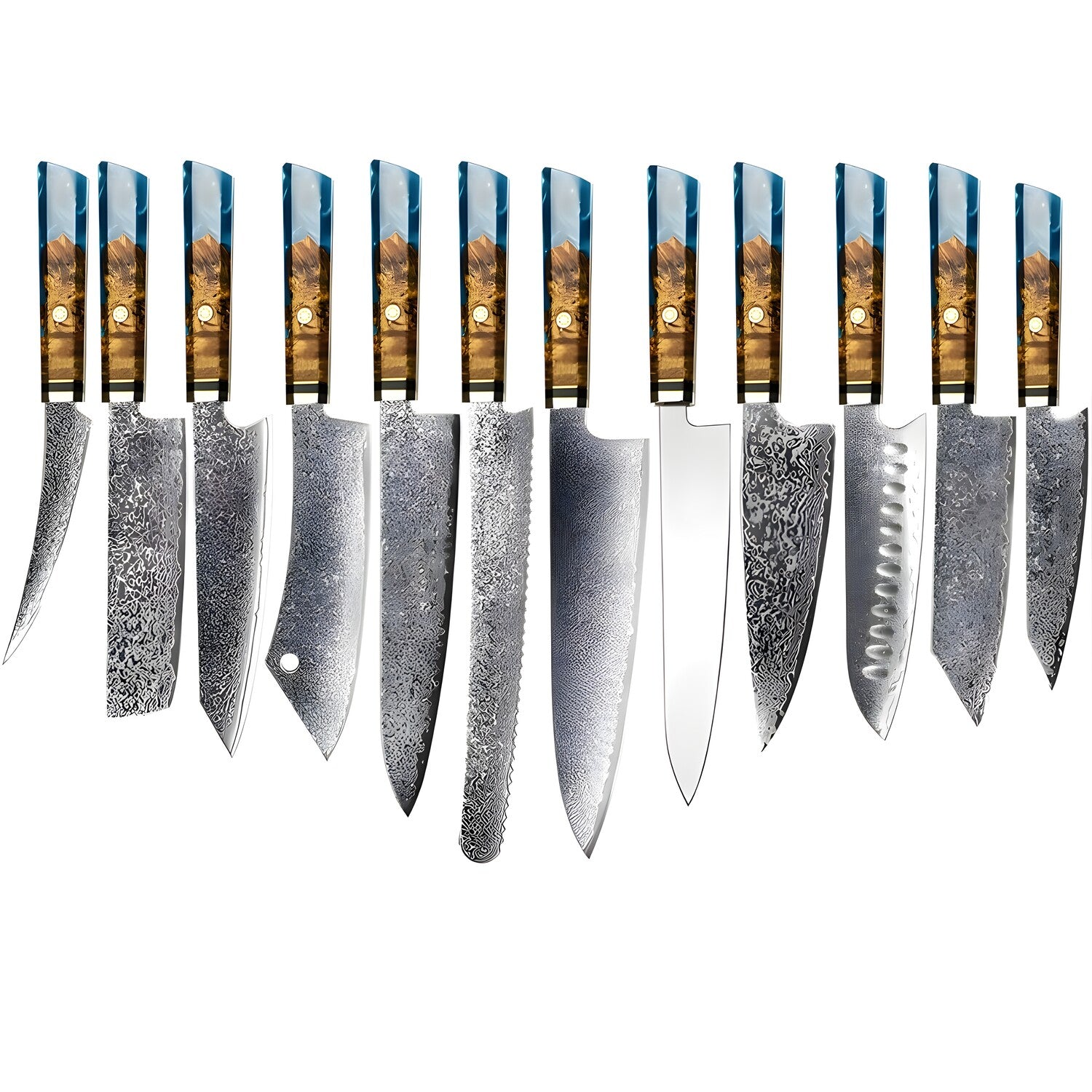Set damaškovih kuhinjskih noževa MO-39204 - 12 kom / Plava KP39204
