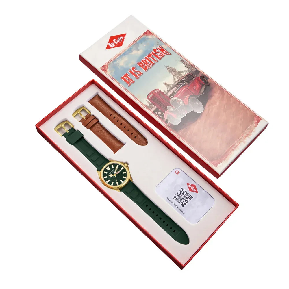 SET LEE COOPER 8364 - Brojčanik zelena, remen dvobojna, kućište zlatna
