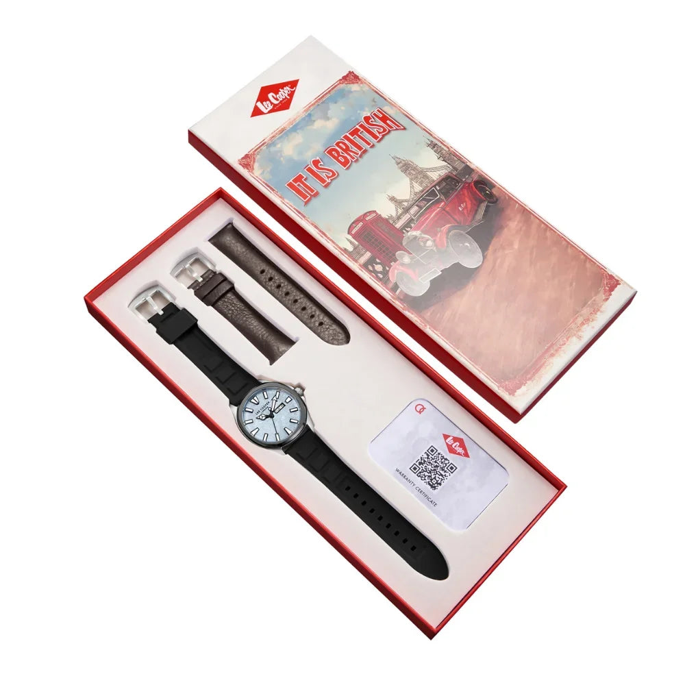 SET LEE COOPER 8364 - Brojčanik plava, remen dvobojna, kućište srebrna