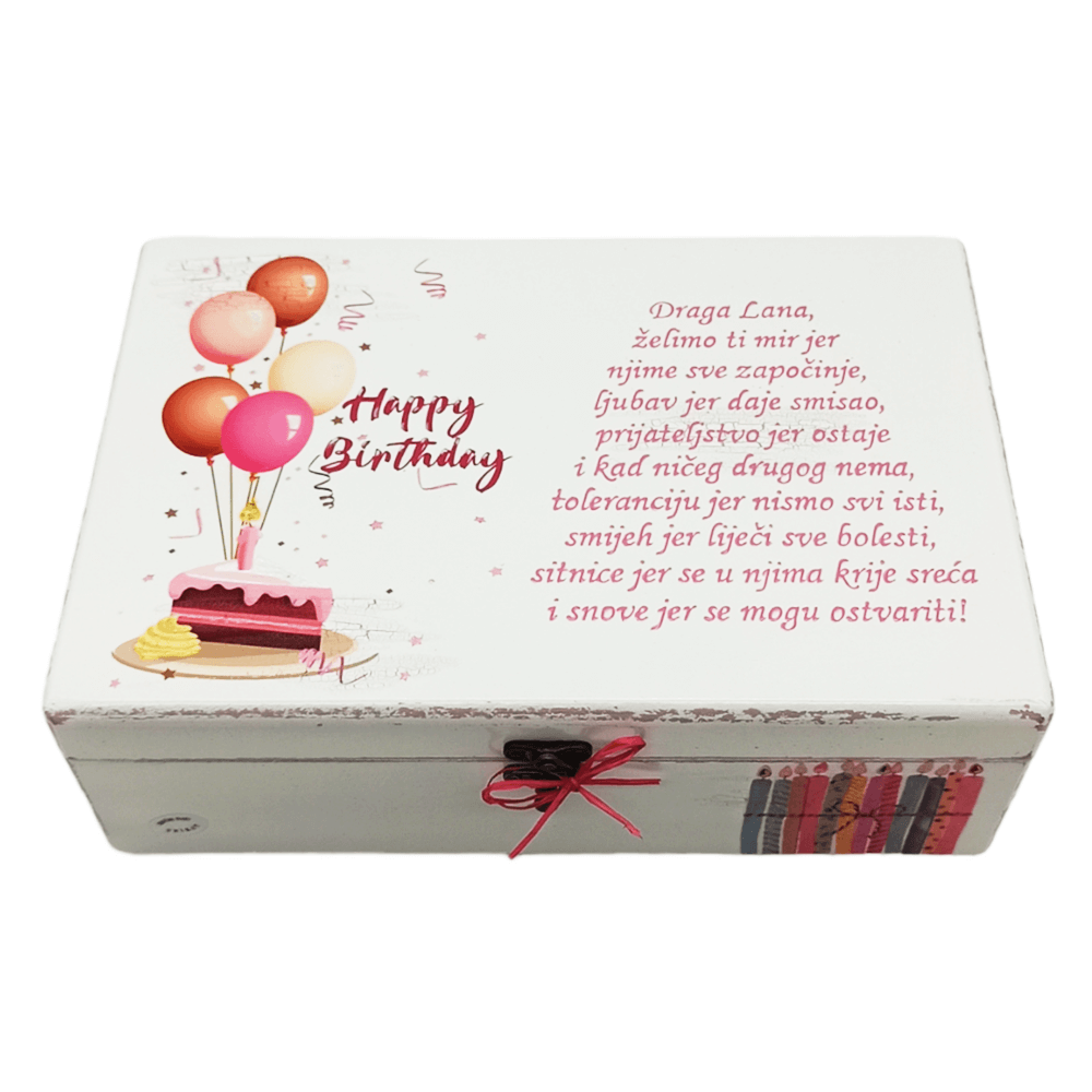 Unikatna kutija za rođendan - personalizirani poklon s porukom ljubavi i sreće - 2. Happy birthday - roza Š18043