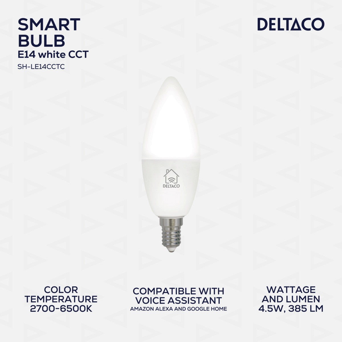DELTACO SMART HOME LED žarulja, E14, WiFI 2.4GHz, 5W, 470lm, dim, 2700K-6000K, 220-240V,BIJELA