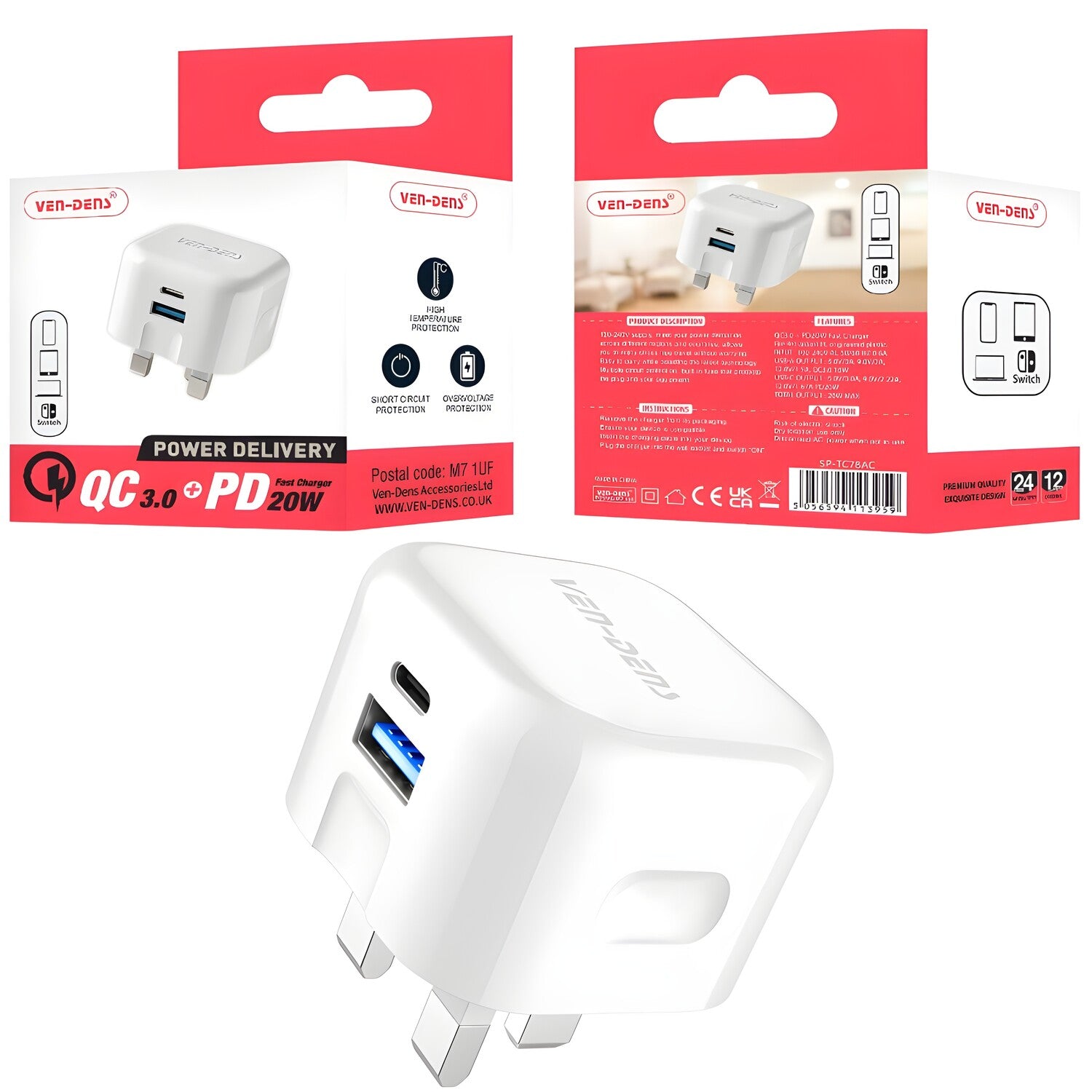 Dual - Port QC 3.0 PD 20W Brzi punjač mrežni adapter - Bijela KP34853