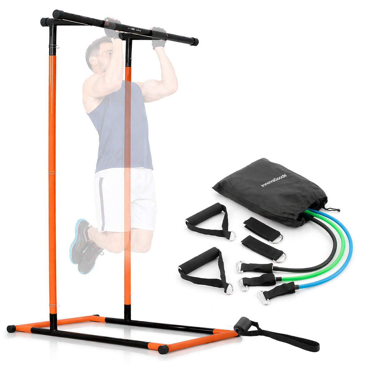 Paket stanica za zgibove fitness i set elastičnih traka s dodacima i vodičem InnovaGoods