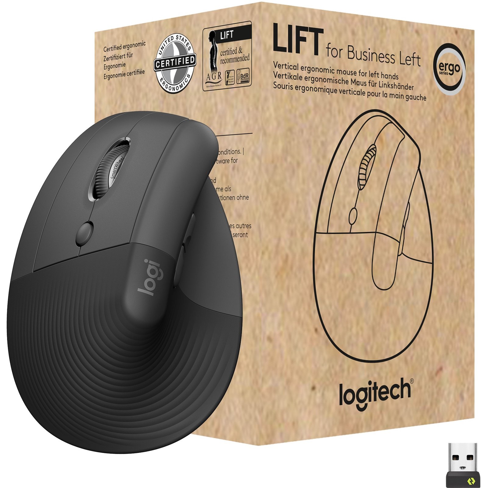 Logitech Lift for Business miš Lijeva ruka RF bežični + Bluetooth Optički 4000 DPI