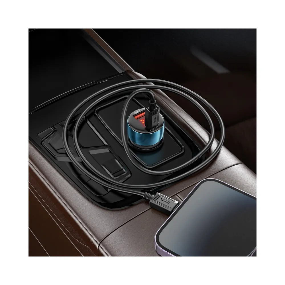 HOCO auto punjač USB QC 3.0 + Type C + kabel Type C na Type C PD 48W Leader Z50 metalno sivi