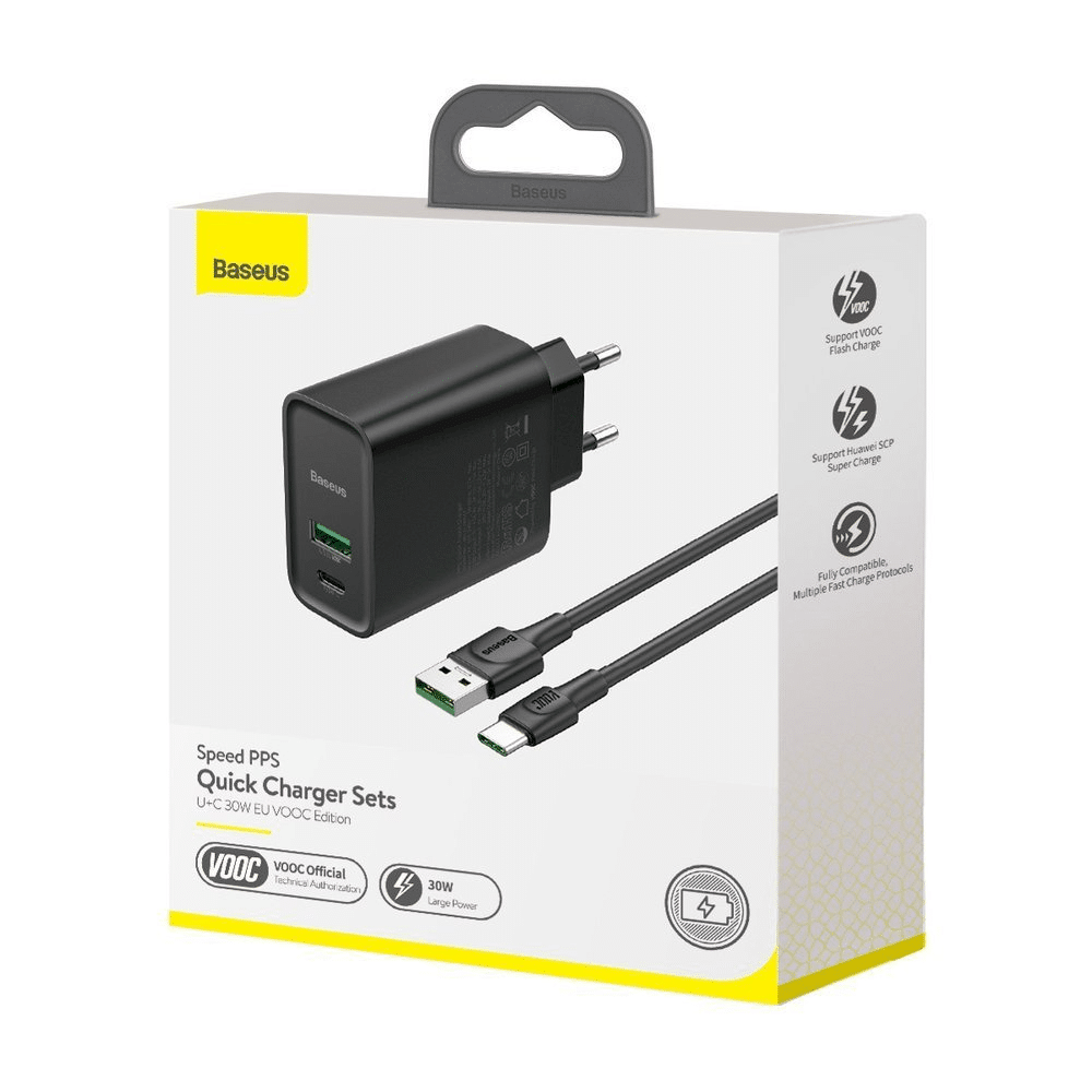 Baseus Speed PPS VOOC TZCCFS-H01 AC punjač USB / USB-C / 4.5A / QC 4.0 / PD 3.0 crni