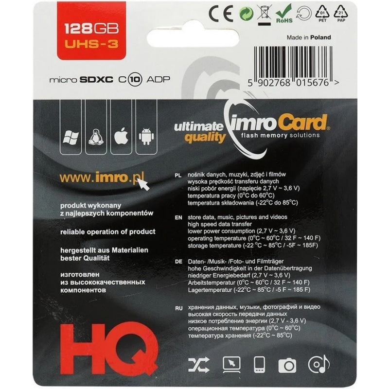 microSDXC memorijska kartica Imro s adapterom 128 GB klasa 10 / UHS-1 U3