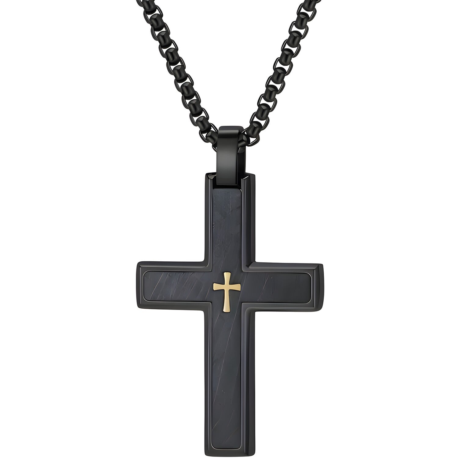 Muška Ogrlica s Križem VQ-38807 - Crna / Zlatna / 60cm KP38807