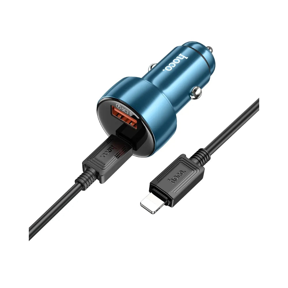 HOCO auto punjač USB QC 3.0 + Type C + kabel Type C na Type C PD 48W Leader Z50 metalno sivi