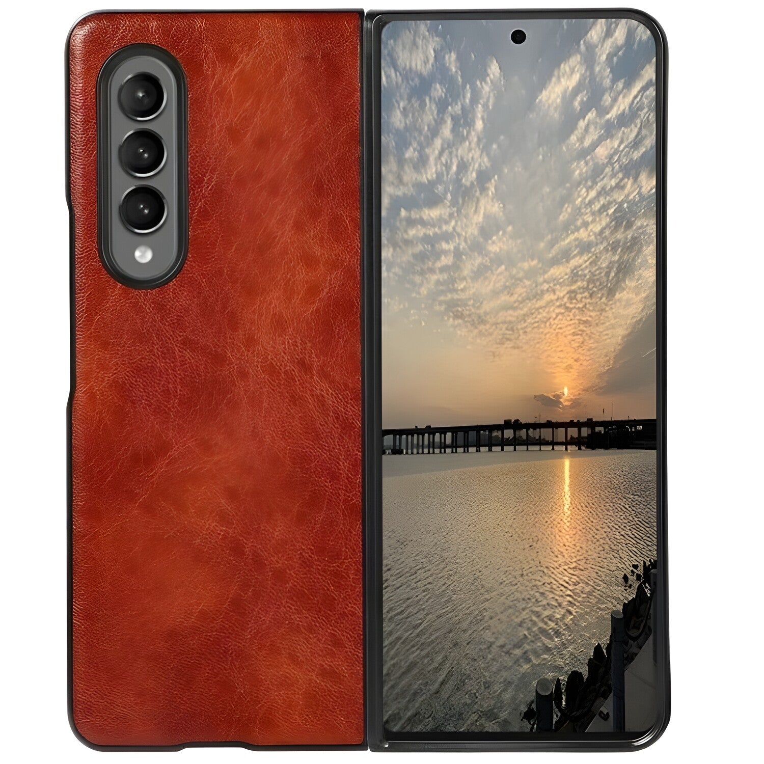 Beline koženo zaštitno kućište za Samsung Galaxy Z Fold 3 - Smeđa KP22756