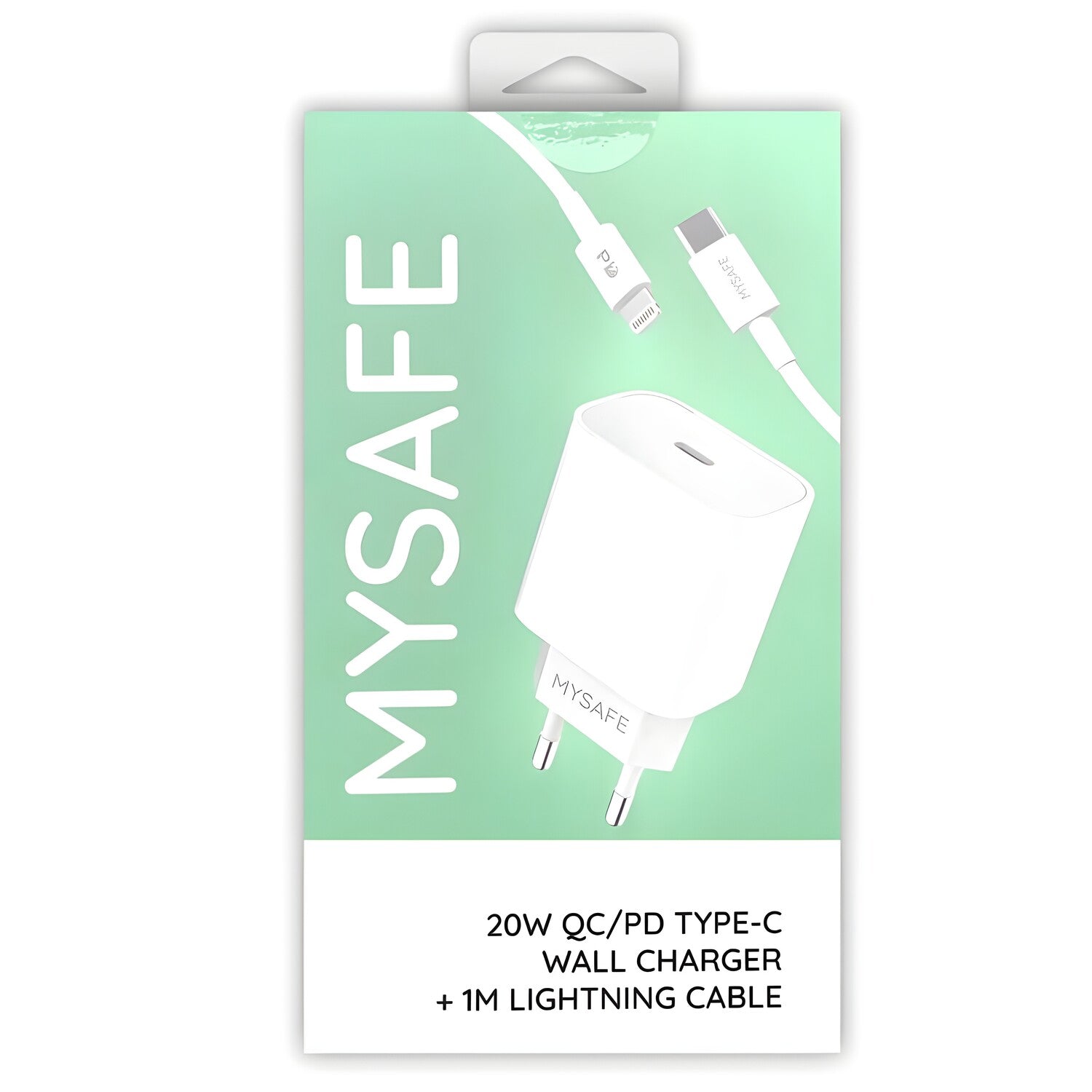 MySafe - 20W - Zidna punjač Tip - C + Lightning kabel 1m - Bijela KP26666