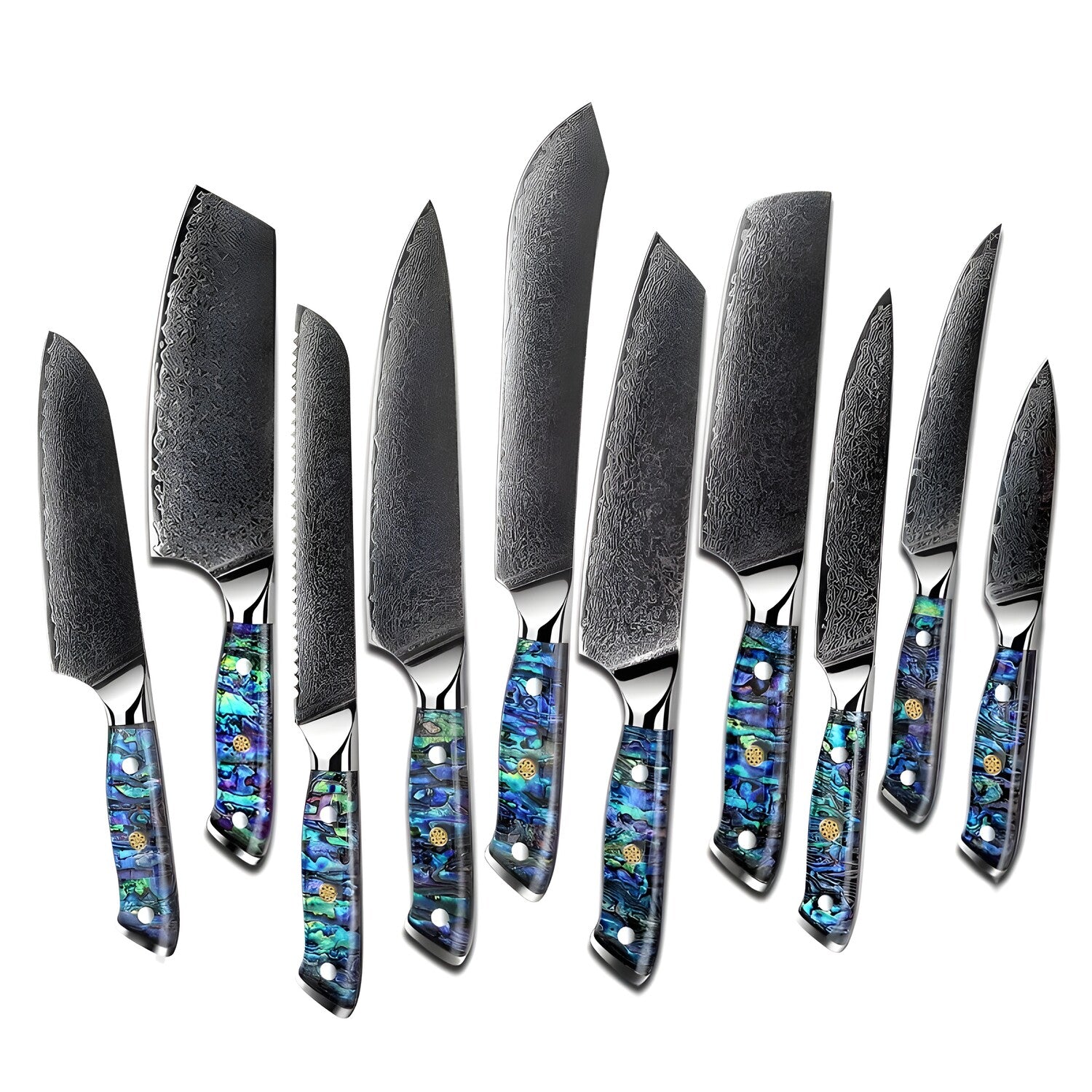 Set damaškovih kuhinjskih noževa IČ-21788 - Plava / Zelena KP21788