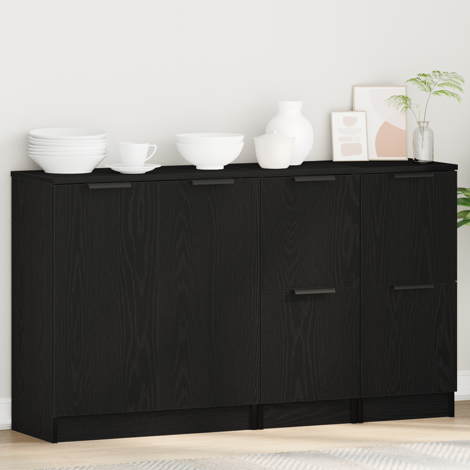 Kreveta 3 pcs Crni hrast Konstruirano drvo
