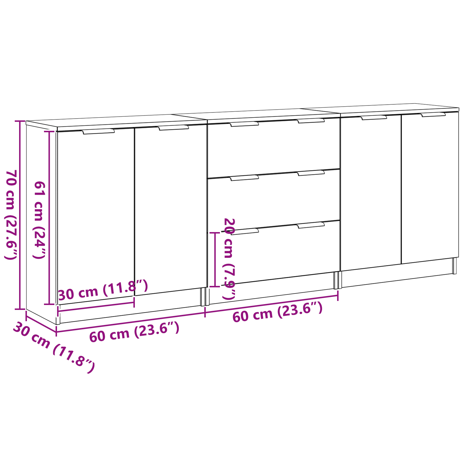 Kreveta 3 pcs Crni hrast 180 x 30 x 70 cm Konstruirano drvo