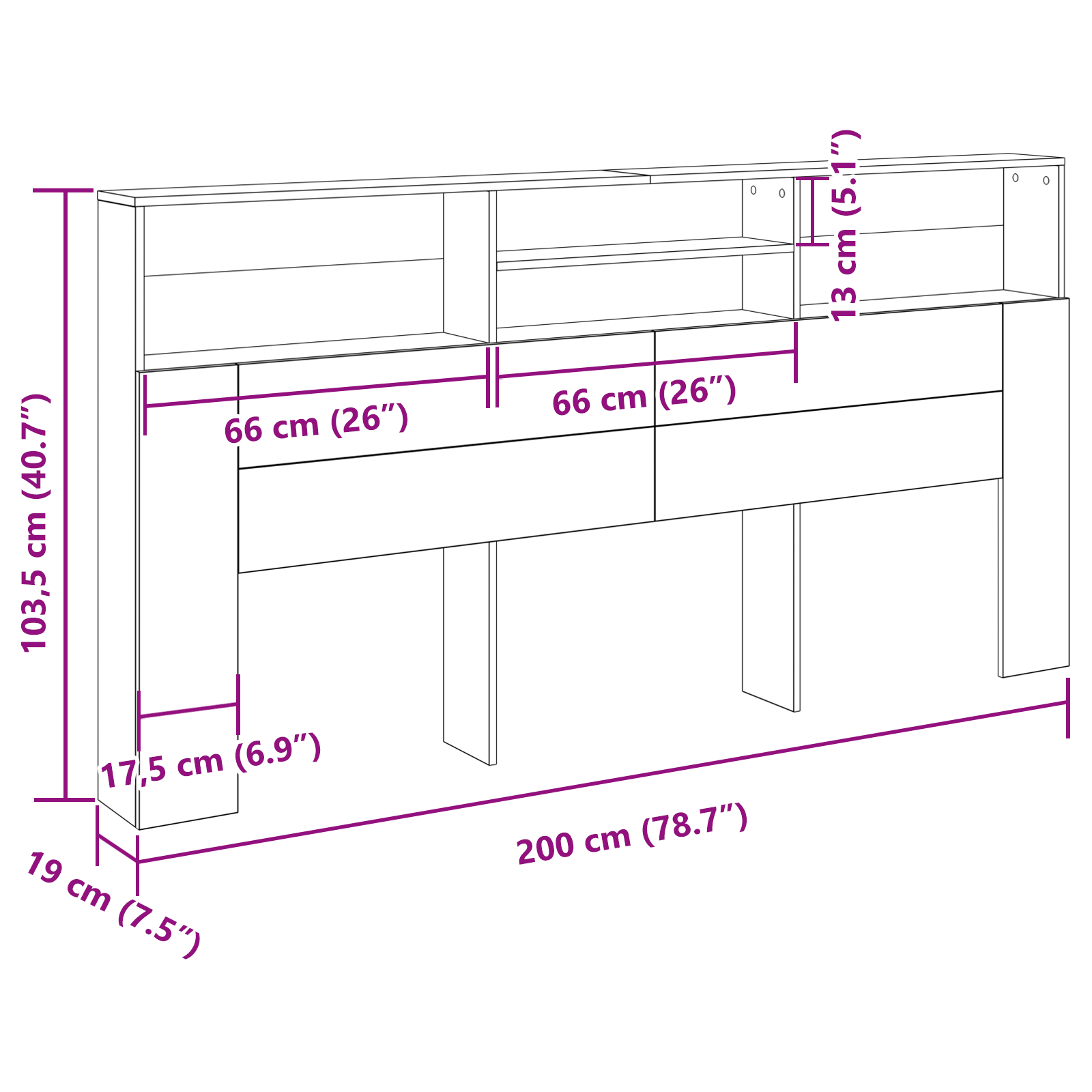 Glava kreveta s ormarićem Zidne Crni hrast 200 x 19 x 103,5 cm