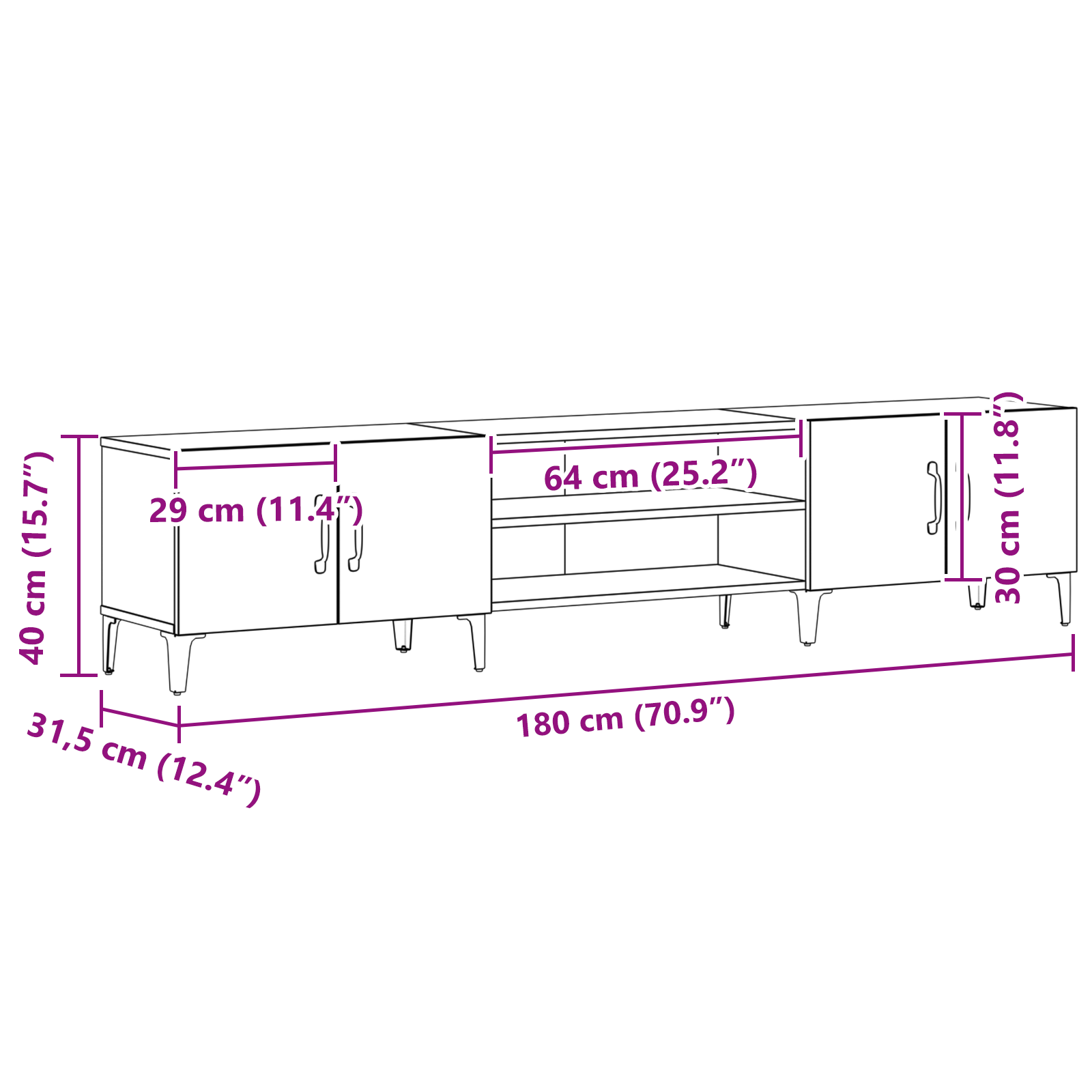 TV ormar Crni hrast 180 x 31,5 x 40 cm Konstruirano drvo
