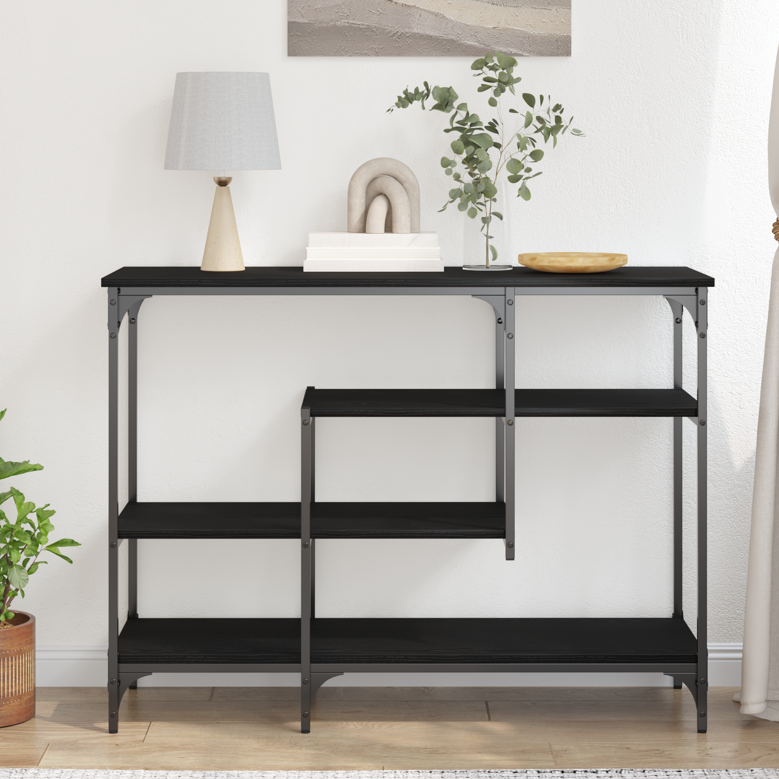Konzolni stol s policom s pohranom Crni hrast 100 x 35 x 75 cm