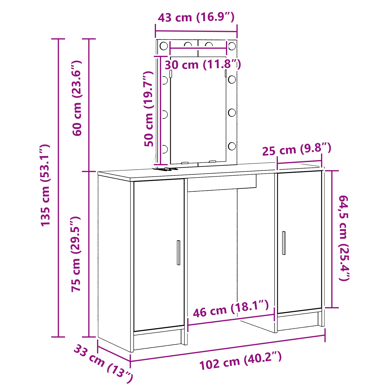 Toaletni stol Bijelo 102 x 33 x 135 cm Konstruirano drvo