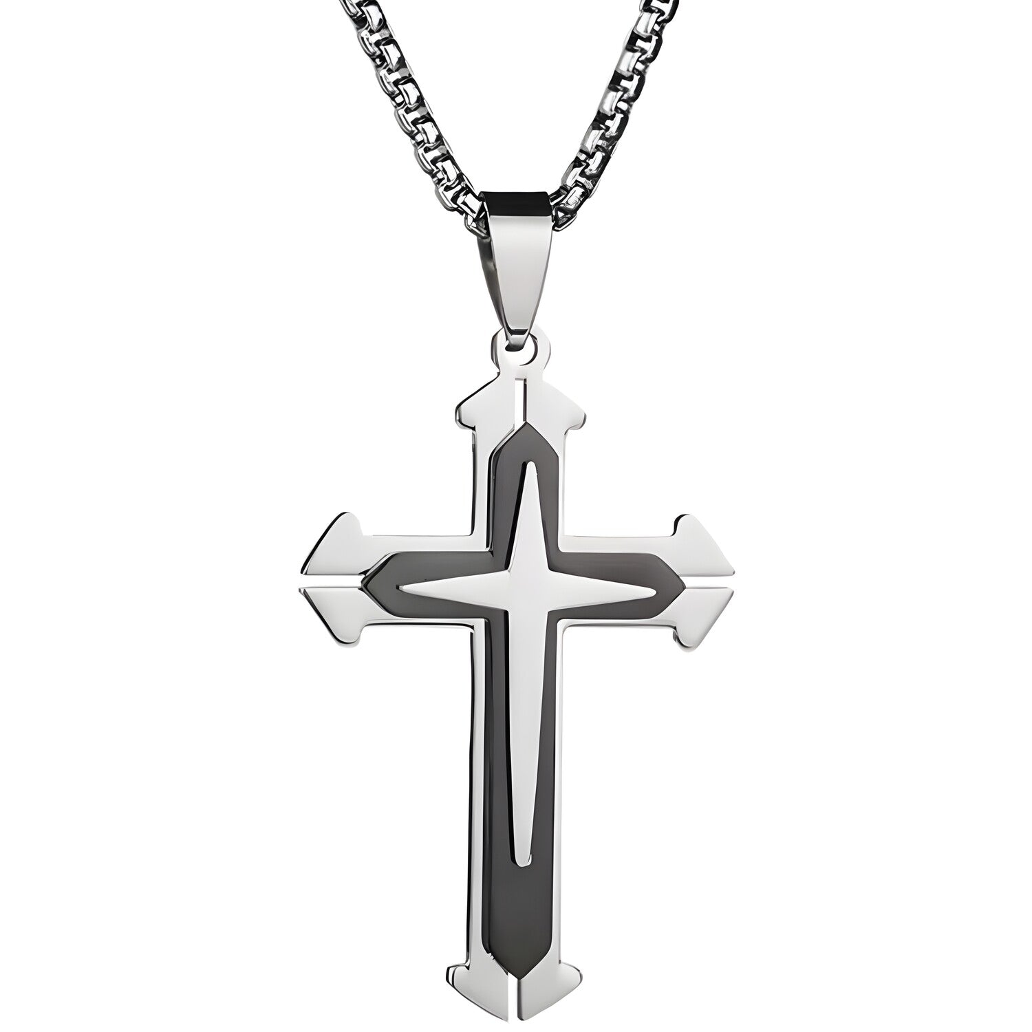 Ogrlica JO-34099 Cross - Srebrna / Crna KP34099