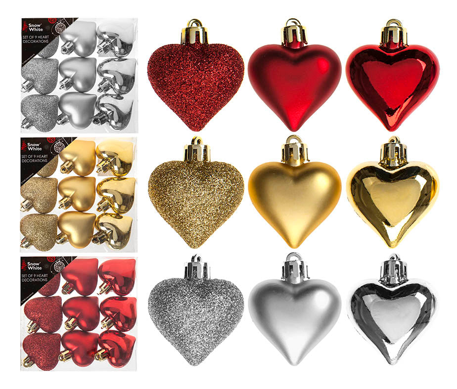 Kuglice za bor,  UKRAS Srca Red/Gold/Silver 9/1 Zlatna