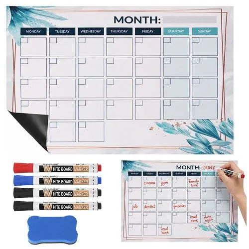 Magnetski planer/kalendar za hladnjak - dnevni, tjedni i mjesečni (30 × 40 cm ) + 4 markera + gumica