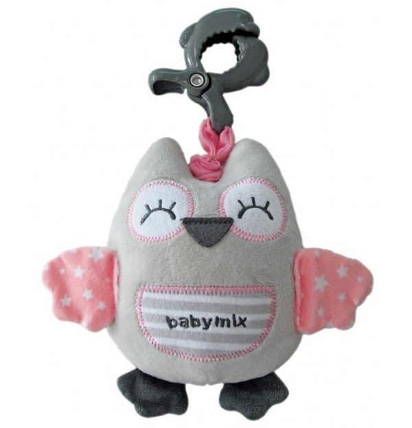 Pliš zvečka medo grey&pink