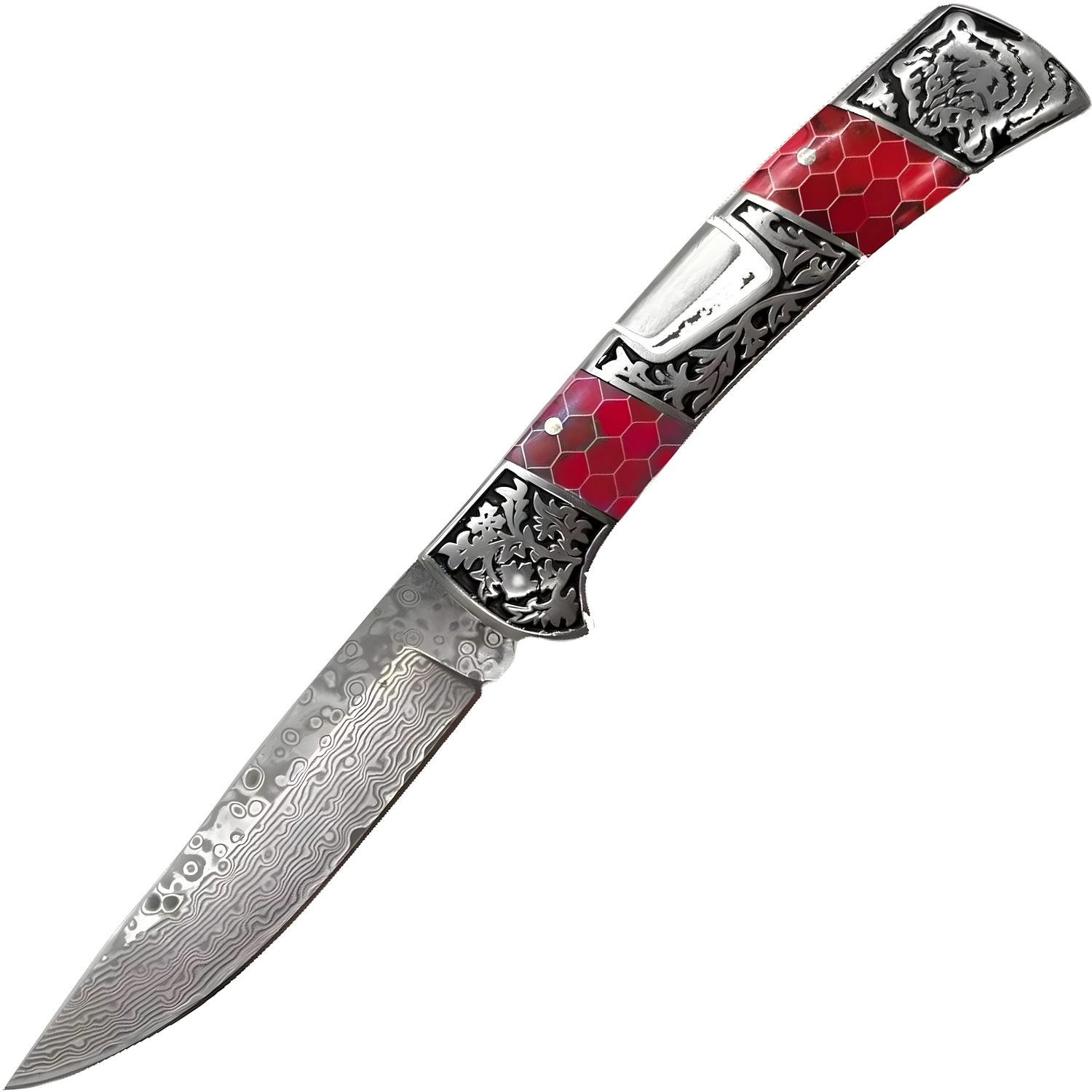 Damaščanski vanjski sklopivi nož CO-32805 DB3159 - Crvena KP32805
