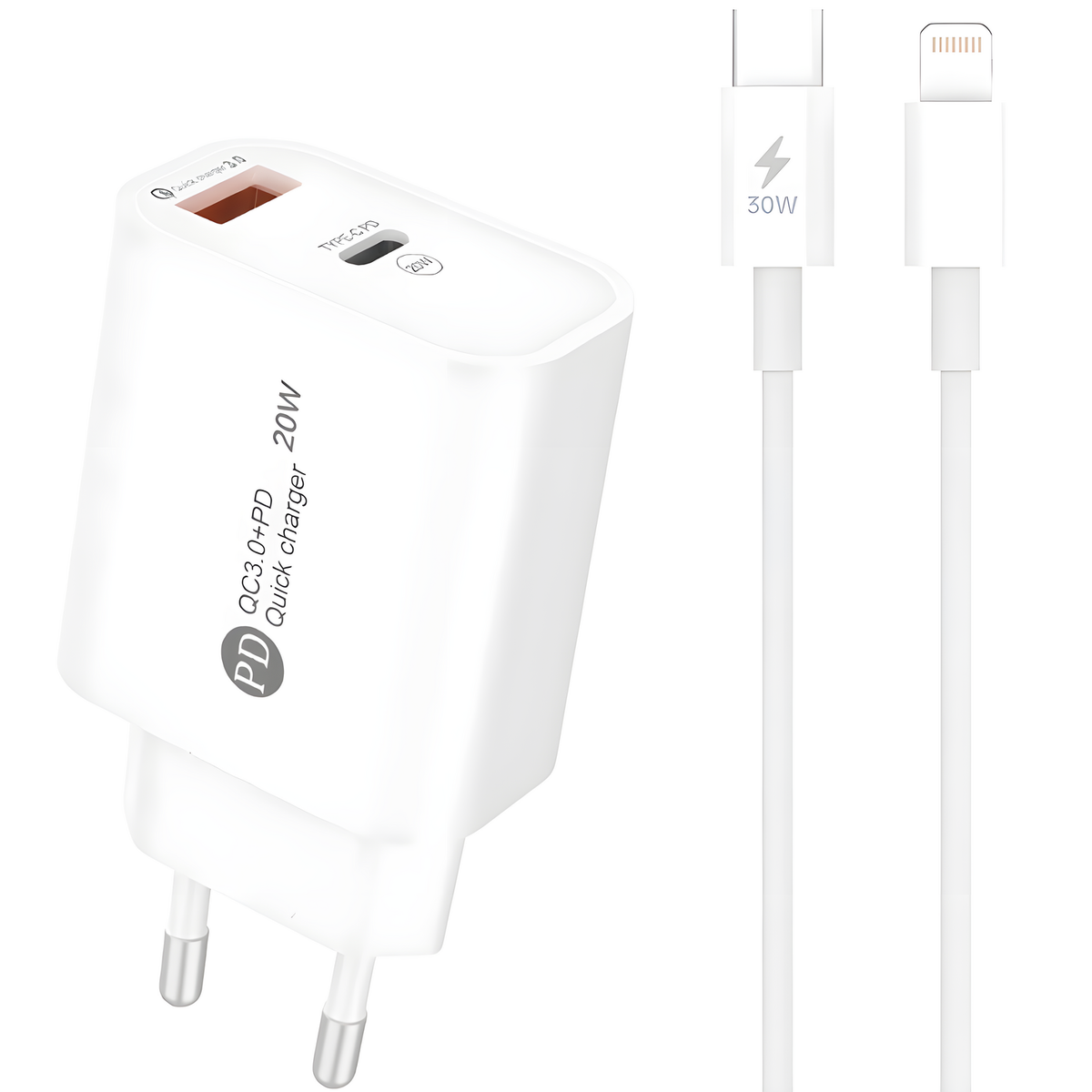 Punjač A6MaxL 20W USB - A / USB - C s Lightning kabelom - Bijela KP41399