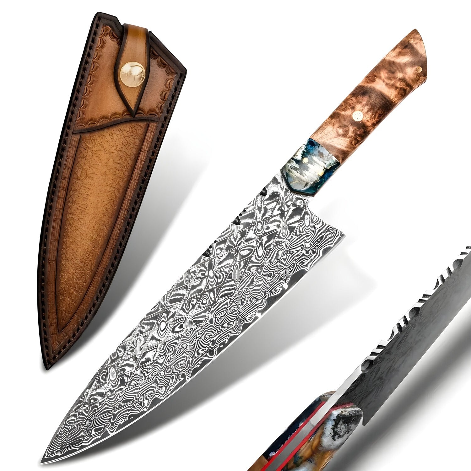 Damaskasti kuhinjski nož HARAHU RY-26707 - Smeđa KP26707