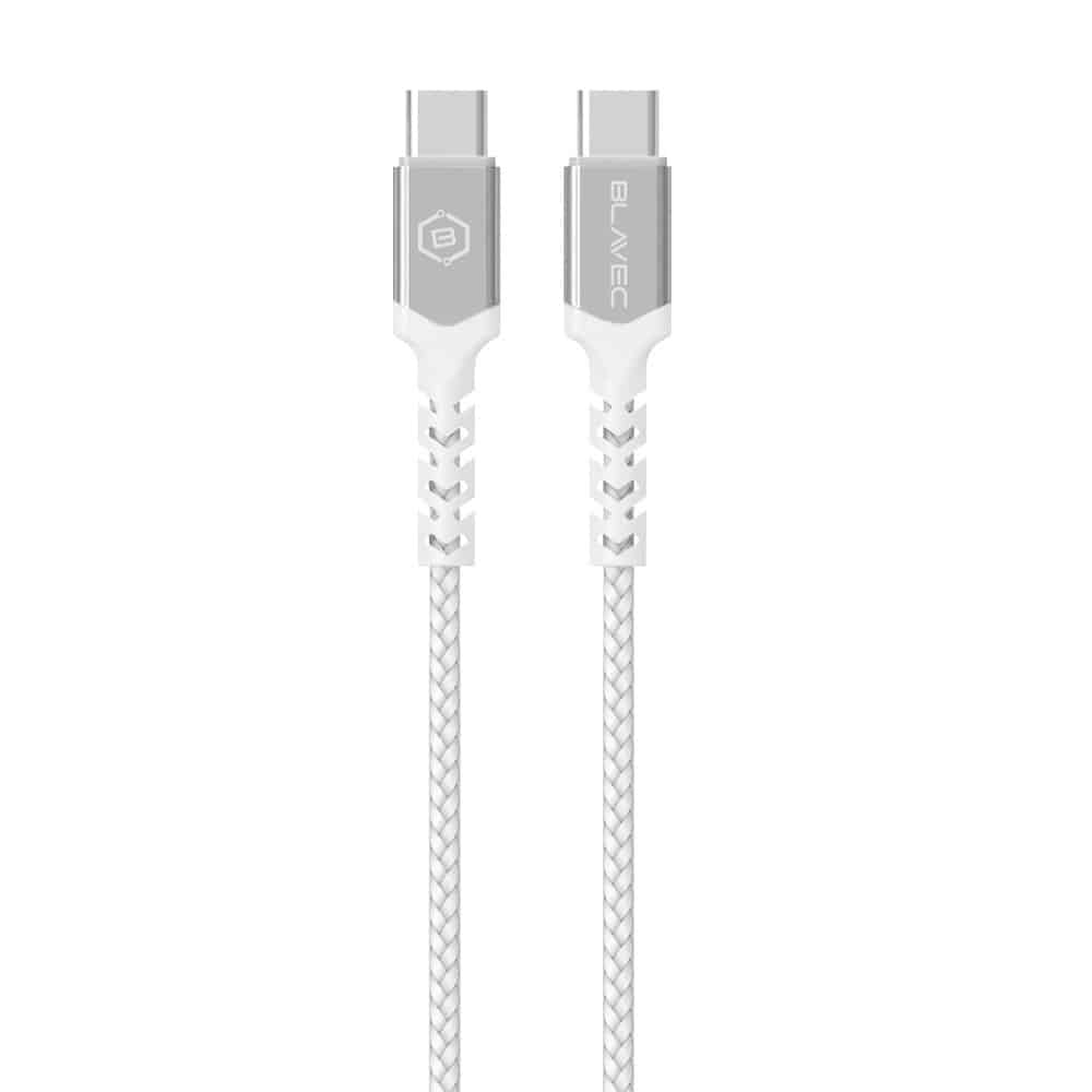 BLAVEC RAPTOR OPLETENI KABEL – TIP C DO TIP C – PD 60W 3A 50 cm – bijelo-srebrni