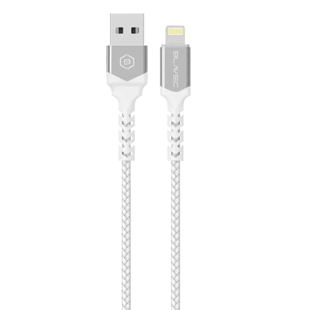 BLAVEC RAPTOR KABEL OPLETENI – USB NA LIGHTNING – 2.4A 0.5 METARA – bijelo-srebrni